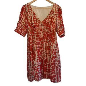 Shoshanna Red Gold Silk Metallic Short Sleeve Cocktail Dress Pockets Size 2